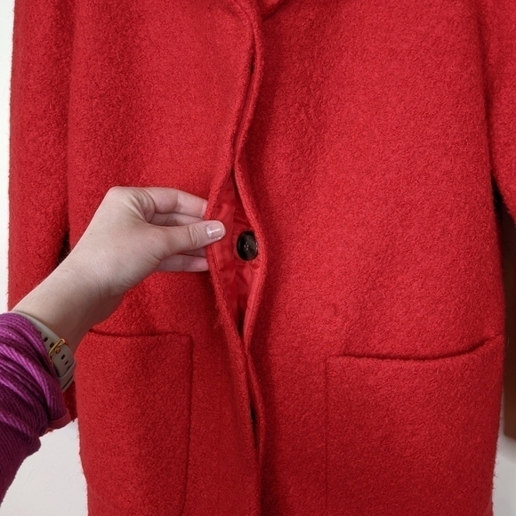 J. Crew Boiled Wool Blend Short Red Pea Coat - Picture 4 of 8
